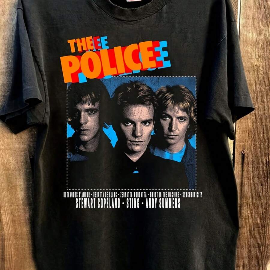 The PoliceA Band Rare Design 90s Black T Shirt Short SLeeAve Tee - Black - View 1