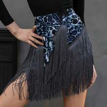 1pc Adult Women's Sexy Leopard Print Fringe Dress, Suitable For Belly Dance, Latin Dance, Square Dance, Salon Dance, Tango Dance And Other Dance Performances And Practice Costume Accessories - Multicolor - View 9
