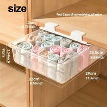 1 pieza Caja de almacenamiento para ropa interior y calcetines de montaje en pared - Material de plástico impermeable, divisores transparentes, diseño ligero, adecuado para la organización del armario, Tamaño: 29 x 22 x 9 cm, Organización del armario | Diseño transparente | Almacenamiento ligero - Multicolor - Ver 4