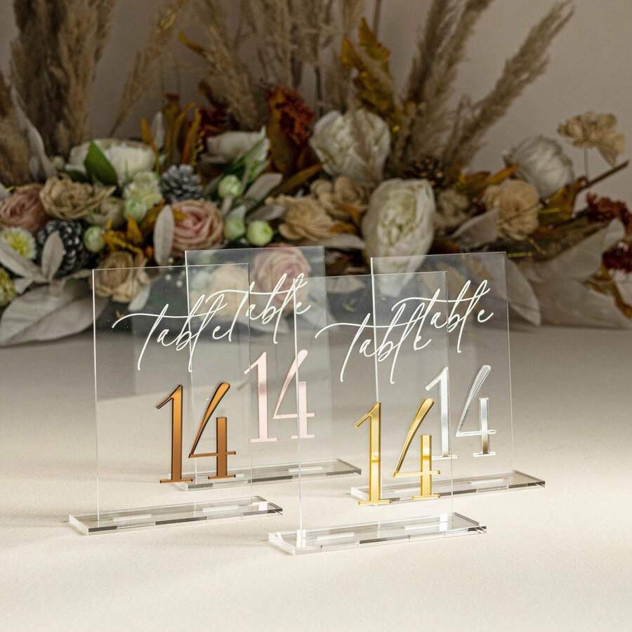 Wedding Table Number Signs Transparent Mirror Gold Acrylic Signs - 3D Gold Wedding Table Signs - Wedding Table Decor, Gold Table Numbers, Modern Wedding Table Decor Wedding Table Decor Wedding Stationery Black Wedding Reception Decor Summer Birthday Gift Beach Back To School School Supplies Room Decor - Multicolor - View 1