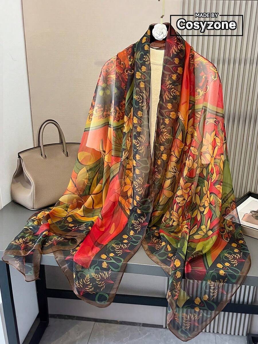 1条优雅印花雪纺围巾,女士时尚装饰柔软披肩,适合户外活动、休闲、娱乐和配饰搭配,可用作头巾、发带,轻松装饰服装,提升造型感。 - 彩色 - 查看 1