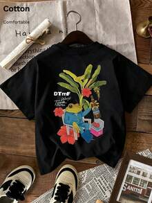 Women's 100% Cotton T-Shirt With Funny Puerto Rican Bunny "DtMF" Print, Loose Fit, Summer Clothing, Plus Size Summer Tops, K-Pop Warrior Series, Pure Cotton Tops, Women's Clothing, Women's Summer Clothing, Knitwear, Party Dresses, Women's Plus Size Clothing, Women's Plus Size Crew Neck Loose Tops, Best Friend Outfits, Vacation Wear, Casual Activewear, Dressy Tops, Women's Sportswear, Women's Tops, Women's Promotional Clothing, Unisex, Teen Clothing, Basic T-Shirt, Women's Summer Clothing, Soft And Comfortable, Summer, Winter, Spring, Festivals, Eid, King's Day, Mother's Day, Parties, Beaches, Weddings, Graduations, Gyms, Elegant, Casual, Vacation, Sporty, Luxury, Formal, Y2K, Graphic, Leopard Print Tee - Black - View 3