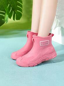 Botas de lluvia de suela gruesa para mujer, caña de 15 cm impermeables antideslizantes resistentes al desgaste, estilo sencillo moderno combinable para playa aire libre y uso diario informal - Rosa - Ver 1