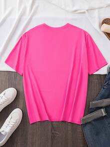 Women's Casual Summer T-Shirt With Pencil Bow Print, Machine Washable, Stretchy Fabric, Ideal For Everyday Wear And Lounging At Home, Versatile Garment, Couple's T-Shirt, Nian Nian Direction, Circles - 紅玫瑰 - 查看 4