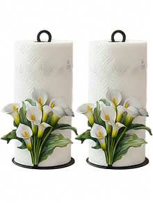 Soporte para caja de pañuelos con diseño floral. Tulipán. Cala. Dispensador decorativo de caja de pañuelos premium. No se requiere perforación, montaje superficial, reutilizable, duradero. Decoración navideña, apto para cocina, baño y fiestas. Construcción de hierro resistente, perfecto para celebraciones festivas. - Multicolor - Ver 17