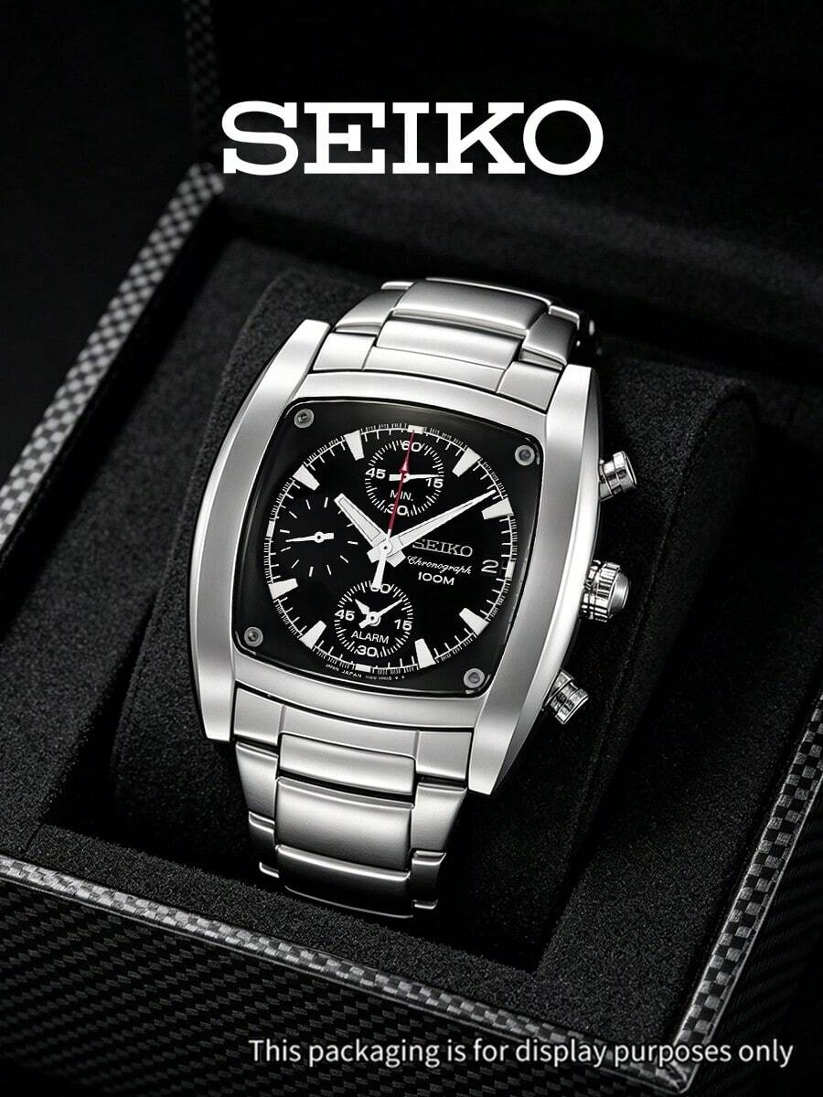 Seiko SNAA97J1 男士石英表,黑色表盘,不锈钢表带,商务休闲腕表,带日期显示,男士礼品 - 銀色 - 查看 1