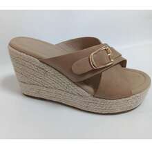 Scarpe casual alla moda con tacco a zeppa da donna, sandali in pelle PU di colore solido per strada, discoteca, spiaggia, resort, primavera/estate - Albicocca - Visualizzare 5