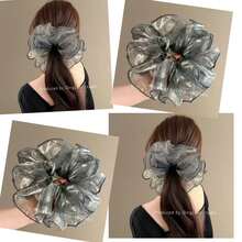 Tie Dye Faux Pearl French Style Hair Scrunchies With Flowing Beads, Organza Beaded Hair Scrunchie,Festival,Party - Multicolor - View 3