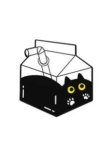 1枚创意黑猫胸针，金属徽章，咖啡猫、茶杯猫、牛奶猫、酒杯猫造型，可作包包和服装装饰，设计精致，适合日常穿搭和派对配饰。 - 彩色 - 查看 10