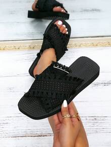 Women's Open Toe Slippers, Sliders, Summer, Home Slipper, Flat, Spring, Autumn, Beach - Black - View 5