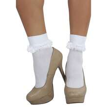Women's Opaque Ankle High Nylon Fashion Socks W/Ruffle Lace Trim - 白色 - 查看 7