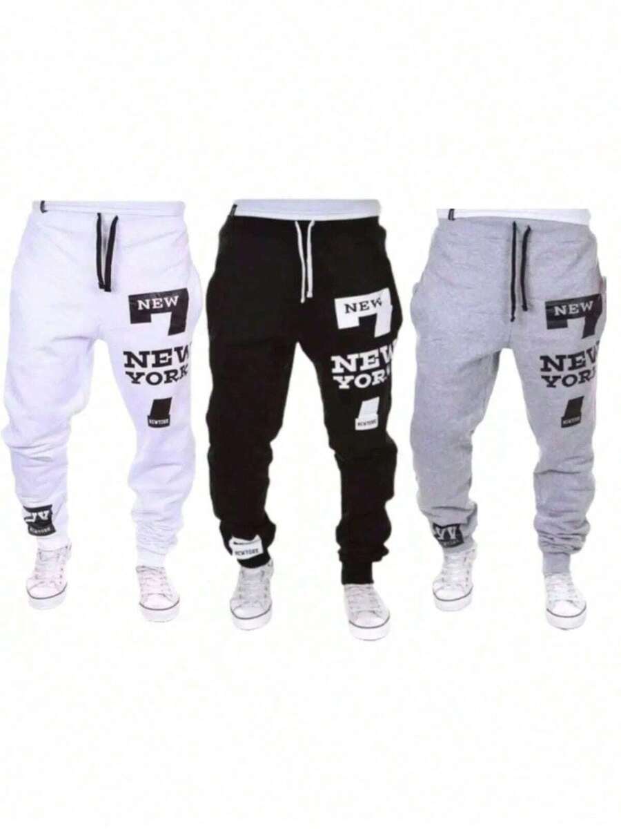 3-Pack Unisex Jogger Sweatpants With Pockets For Everyday Wear - 彩色 - 查看 1