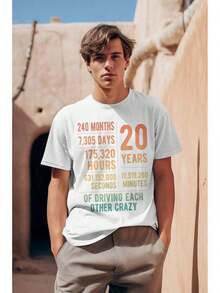 Funny T-Shirt For 20 Years Of Marriage, Graphic Print T-Shirt For 20th Wedding Anniversary, Women's Top - 白色 - 查看 5