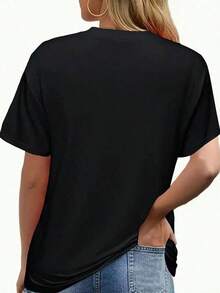 1 Pieza de Camiseta Casual de Moda para Hombres y Mujeres, Camiseta de Mujer con Estampado Travel Queen, Camiseta de Verano para Mujer, Moderna, Casual, Cómoda, Suave, Deportiva y para Fitness, Transpirable, de Cuello Redondo y Manga Corta, Versátil, fácil de combinar, adecuada para uso diario, estilo urbano, ropa de vacaciones, ropa de fin de semana. - Negro - Ver 3