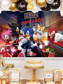 Sega 生日背景幕布、粉丝派对背景幕布，适合庆祝活动和摄影，这款主题背景幕布以充满活力的城市景观设计为特色，为您的庆祝活动带来高能量和活泼的风格。 - 背景 - 查看 5