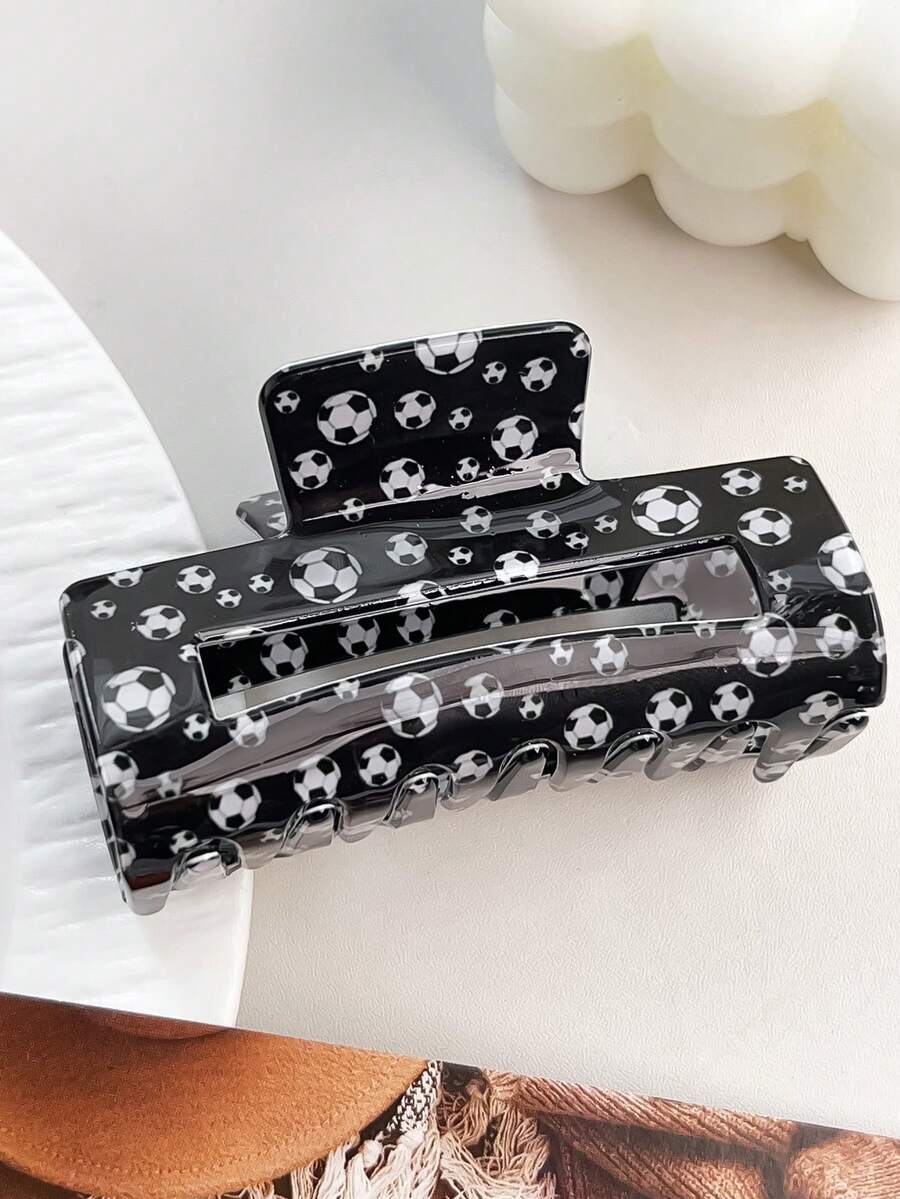 Pince à cheveux motif ballon de football noir, pince à cheveux rectangulaire grande avec imprimé sportif mignon, en matériau acrylique antidérapant, convient aux cheveux épais et fins, accessoire de cheveux idéal pour les fans de sports, pinces à cheveux d'été, pinces de plage, barrettes de vacances