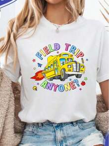 1 "Field Trip Anyone" T-Shirt, School Trip T-Shirt, "Teacher Magic School Bus" T-Shirt, Field Day T-Shirt, "Seatbelts Everyone" T-Shirt, "Frizzle" T-Shirt, Teacher T-Shirt, Oversized Graphic Tees For Women, 100% Cotton, Crew Neck, Short Sleeve, Casual Tops, 180g, 100% Cotton, All Designs Are Printed. Unisex. - 白色 003 - 查看 12