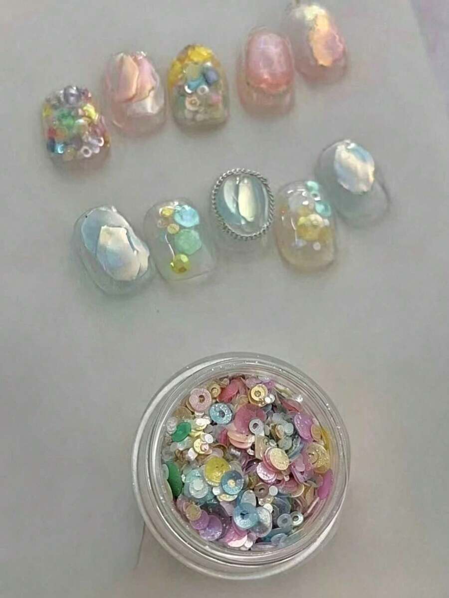 1盒韓式新Ins風多色美甲裝飾片、美甲亮片,與美甲沙龍同款美甲飾品 - 彩色 - 查看 1