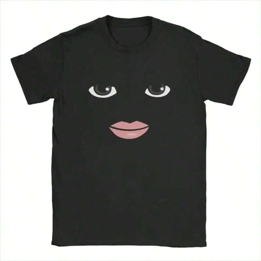 1 Pcs Novelty Robloxs Face Game Meme Graphic T Shirts Men Women Fashion Short Sleeve T-Shirts Unisex High Quality Tops - 黑1 - 查看 1