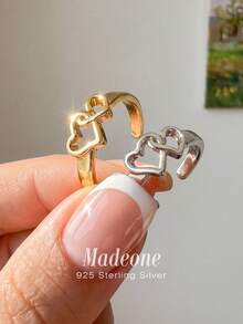 MADEONE 1枚925纯银夏季沙滩双心可调节脚趾戒指，女士珠宝，适合海滩度假，开口戒指，精致珠宝礼品，海滩假日装饰 - 雙愛心 - 查看 4