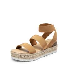 Womens Open Toe Espadrilles Dressy Platform Sandals Slip On Elastic Ankle Strap Wedges Sandals - Camel - View 5