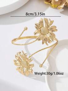 1pc Fashionable Minimalist Gold Metal Sun Armband, Versatile Accessory Suitable For Women Vacation Wear - Sunflower Armband - View 2