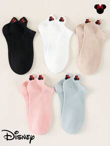 Bộ 5 đôi tất cổ ngắn Disney, họa tiết thêu Mickey, màu đen, trắng, xám, hồng. - Nhiều màu - Xem 9