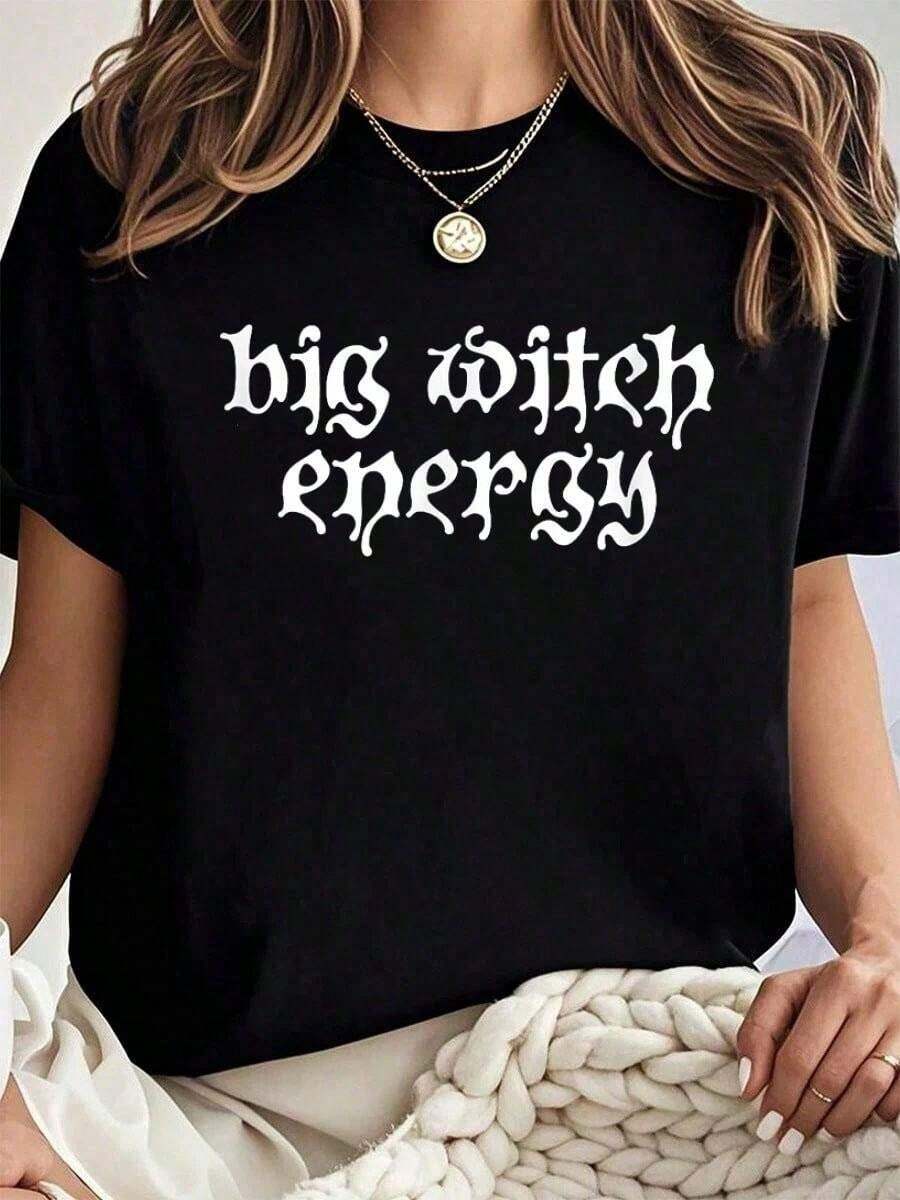 Camiseta Gótica de Alta Calidad al por Mayor 100% Algodón para Mujer, Estilo Bruja Energética, Estilo Gótico Oscuro, Tops de Verano para Mujer, Nueva Llegada 2026 - 100% Algodón Transpirable - Negro - Ver 1