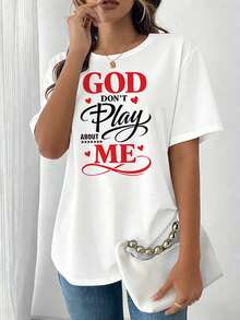Limited Edition Christian T-Shirt For Women, Lightweight And Breathable Cotton, With Religious Print "God Does Not Mock Me", Short Sleeves, Round Neck, Casual Style For Spring/Summer - Suitable For Church Attire And Everyday Wear (Machine Washable) Lightweight Cotton - 白色 - 查看 2