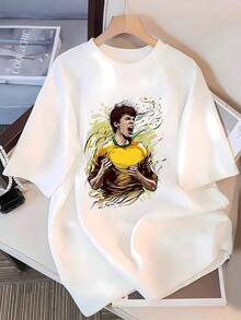 Artistic Image Of A Person Energetically Tearing Their Yellow T-Shirt, Representing Inner Strength And Self-Improvement, Amidst Dynamic Abstract Strokes. Women's T-Shirt, 100% Cotton, Comfortable, Stylish, And Perfect For Everyday Wear. - 白色 - 查看 3