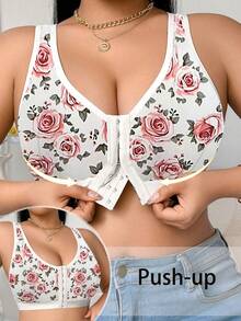 Plus Size Women's Wireless Bra, Breathable Non-Slip Front Closure Lift & Support, Adjustable Straps, Seamless For Daily Wear - White - View 5