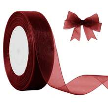 Pita Tulle Burgundy 50 Yard/1 Inci (25mm), Pita Organza Transparan, Dekorasi Pernikahan, Kerajinan DIY & Pembungkus Buket Bunga - beraneka warna - View 1