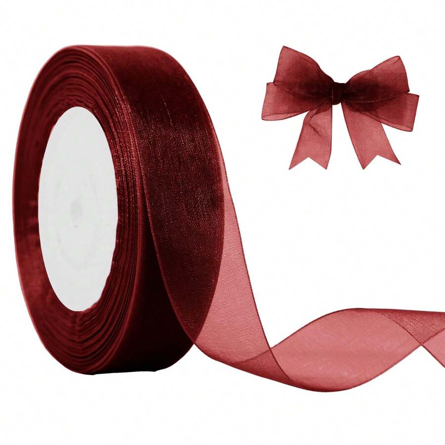 Pita Tulle Burgundy 50 Yard/1 Inci (25mm), Pita Organza Transparan, Dekorasi Pernikahan, Kerajinan DIY & Pembungkus Buket Bunga - beraneka warna - View 1