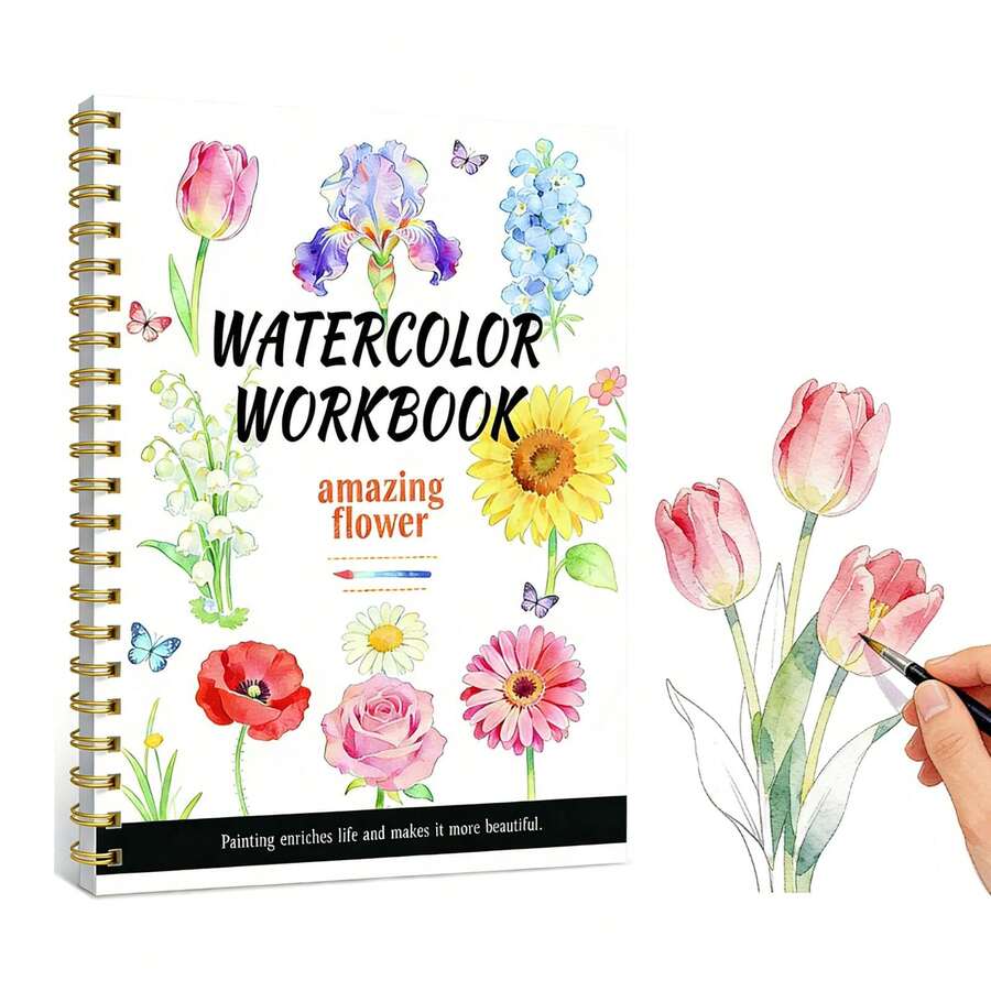 水彩画入门书 - 14幅精美花卉画作和2份调色指南 - 螺旋装订水彩纸 - 专业300gsm冷压画纸 - 成人及绘画爱好者的完美创意减压礼物 - 水彩畫 - 查看 1