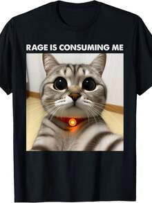 Camiseta de Algodón 100% Puro con Estampado Gráfico de Gato Furioso con Cuello Brillante y Texto 'LA FURIA ME ESTÁ CONSUMIENDO' en Negro - Estilo Casual Simple - Camiseta de Manga Corta con Cuello Redondo, Suave y Cómoda, Top de Moda Urbana para Todas las Temporadas, Ropa Casual Urbana| Camiseta de Cuello Redondo Y2k - Blanco - Ver 9