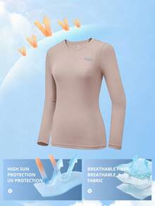 CAMEL CROWN Damen Outdoor Schnell-Trocknend T-Shirt, leicht, atmungsaktiv, feuchtigkeitsableitend, kühlend, UV-Schutz Rundhals T-Shirt für den Sommer - Milchkaffee - Übersicht 2