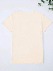 Women's Casual Short Sleeve Round Neck T-Shirt White Y2K Style Sportswear, Round Neck, 100% Cotton, Soft Fabric, Short Sleeve. - 杏色 - 查看 2