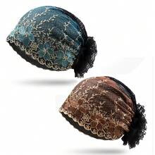 Delicate Embroidered Floral Lace Headscarf For Women, Elegant & Breathable, Versatile For Covering Gray Hair, Comfortable & Soft For Daily Wear, Minimalist & Stylish For Outdoor Outfits, Suitable For All Seasons - View 4