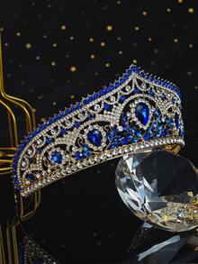 1pc Women's Vintage Baroque Crystal Crown Gold Rhinestone Tiara For Bridal Wedding Prom Party Hair Accessory - Multicolor - View 11