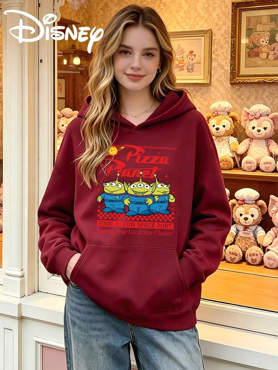 Winter Women's Fashionable Long Sleeved Hooded Sweatshirt, Made Of Comfortable Fabric, Suitable For All Seasons, Versatile For Various Occasions, Printed With Disney Toy Story Three Eyed Pattern. - Red - View 1