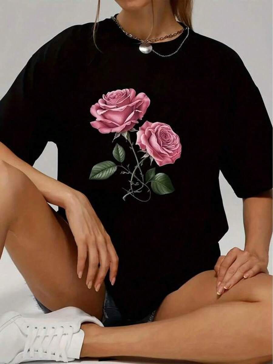 Women's Casual Short Sleeve Shirt With A-Patch Lettering & Blouse Decal - Opaque Spring/Summer/Fall Casual Attire, Washable Casual Top Layering, Non-Comfortable Shirts Suitable For Outfits - 黑色 - 查看 1
