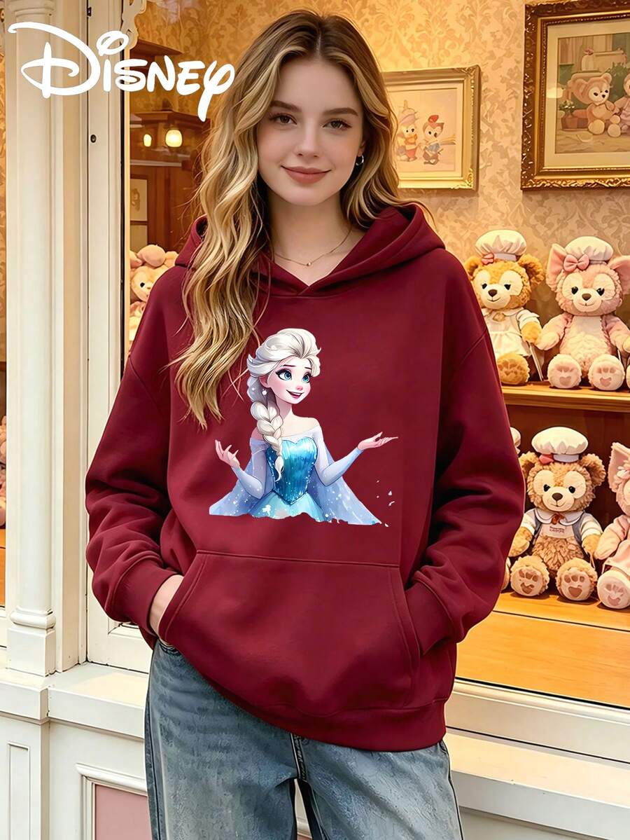 Winter Women's Fashionable Long Sleeved Hooded Sweatshirt, Made Of Comfortable Fabric, Suitable For All Seasons, Versatile For Various Occasions, Printed With Disney Elsa Pattern. - Đỏ - Xem 1