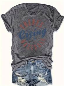 Women's Plus Size Graphic T-Shirt With The Phrase "No Regrets In Baseball" - Casual Crew Neck, Short Sleeve, Soft Fabric, Perfect For Autumn And Winter, Baseball Fan Clothing | Funny Letter T-Shirt | Soft Fabric T-Shirt - 深灰色 - 查看 1
