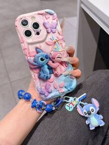 Disney Has Authorized, Phone Case - Chain Set, The Stitch Lilo & Stitch 3D Phone Case Plus A Silicone 3D Stitch Bracelet With Metallic Ring Removable Bracelet, Stitch And Angel Pattern, Compatible With Iphone17/16/15/14/13/12/11/XS/XR/X Plus Pro Max, A Stylish Cartoon Phone Case, The Perfect Gift Choice, Phone Protection, Durable Phone Cover, Great Gift For Friends And Family. - 白色 - 查看 1