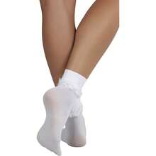 Women's Opaque Ankle High Nylon Fashion Socks W/Ruffle Lace Trim - 白色 - 查看 3