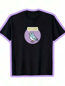 Camiseta de manga corta con cuello redondo para hombre, con un diseño de paloma serio pero divertido, adecuada para uso casual en todas las estaciones. - Negro - Ver 8