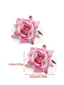 2pcs 6.5cm/2.55inch Velvet Rose Flower Hair Clips, Suitable For Daily Wear,Travel,Birthday, Claw Clips - Pink - View 2