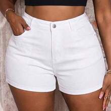 Slayr Plus Size Blue Denim Shorts, Casual Skinny Stretch Shorts Summer Summer Outfits For Women Vacation Outfits Women Cowgirl Outfits For Women Western Wear Women Business Casual Woman Festival Airport Outfit For Women Graduation Outfit 4th Of July Outfits Comfy Shorts Teacher Outfits White Festival Women's Fashionable Denim Shorts, Suitable For Summer Mother's Day Back-To-School Outfits - Blanco - Ver 6