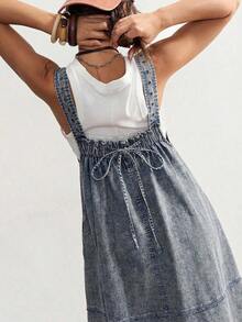 BohoFeels Vestido casual de media longitud de unicolor y tejido holgado para mujeres - Azul - Ver 6