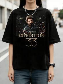 Expedition 33 Game Character Dark Style Cotton Summer Short Sleeve T-Shirt - Black - View 1
